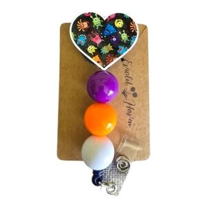 Autism Awareness Kids Blue Orange Beaded Retractable Work Badge ID Reel Holder